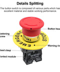 Red Mushroom Head Emergency Stop Push Button Switch 1 Pack Heavy Duty Metal Body With High Conductivity Built To Last Stop Button for Machinery Safety and Control Corrosion Resistant, parts labeled