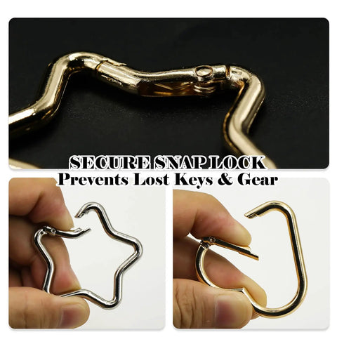 Four Piece Heart And Star Carabiner Keychain Clips In Gold And Silver Durable Alloy For Crafts Bags And Charms
