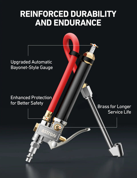 Beefed Up Heavy Duty Tire Pressure Gauge With Inflator And Dual Head Chuck 10-120 PSI Range ANSI B40.1 Accurate Air Chuck