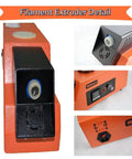 No Sweat 3D Filament Extruder Machine close-up showing adjustable speed and temperature control settings.