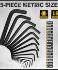 15-piece metric hex keys from 0.7mm to 10mm in the 41 Piece Hex Key And Torx Wrench Set With Torque Handle In Storage Case.