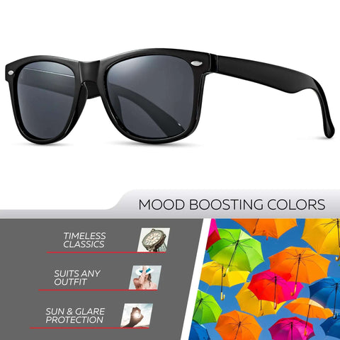 Polarized Sunglasses For Men And Women With UV400 Protection, Classic Vintage 80s Shades, gloss black frame