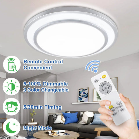 48W Dimmable LED Flush Mount Ceiling Light With Remote, 20 Inch Close To Ceiling Fixture, shown in a modern living room