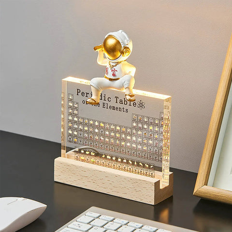 Acrylic Periodic Table Display With Real Elements Inside, 83 Element Samples In 3D Colorful Shapes, 6x4.5x1 inch, with astronaut figure