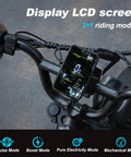LCD screen on Go To All Terrain Fat Tire Electric Bike For Teens And Adults With 16 Inch Wheel, 500W Peak Motor, and removable battery