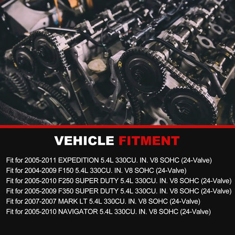Beefed Up Timing Chain Kit With Oil Pump And Water Pump For 5.4L V8 Ford Trucks, engine view showing timing chains and phasers.