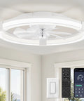 Slick 20 Inch Low Profile Ceiling Fan With Light Remote 7 Blades Smooth Airflow Chill Bedroom Vibes App Control with remote and wall switch.