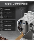 Digital control panel of Premium 20 Bar Semi Automatic Coffee Maker With Stainless Steel Frother Wand for morning espresso.
