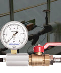 Front view of MEASUREMAN diaphragm low-pressure gauge with 2.5-inch dial, 0-5 psi, 3/4-inch FNPT, mounted on brass valve.