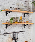 These Badass Heavy Duty Folding Shelf Brackets Bring Serious Strength As A 10 Inch Floating Triangle Wall Mount Hinge Setup with jars on wooden shelves.