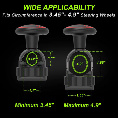 Tool Free Steering Wheel Knob For 3.45 To 4.9 Inch Steering Wheels, Easy On Off Spinner with adjustable size diagram