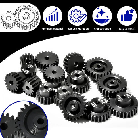 Pinion Gear Set 18T 19T 20T 21T 22T For RC Cars 0.5 Mod 2mm Shaft Durable Steel Built To Last With Five Gears And Grub Screws