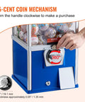 25-cent coin mechanism of Heavy Duty Coin Operated Gumball Machine For Kids with a hand inserting a coin.