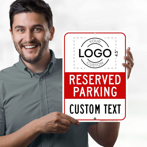 Person holding No Parking Sign For Business, Custom Reserved Parking Sign 10 By 14 Inches, Rust Free Aluminum, Weatherproof