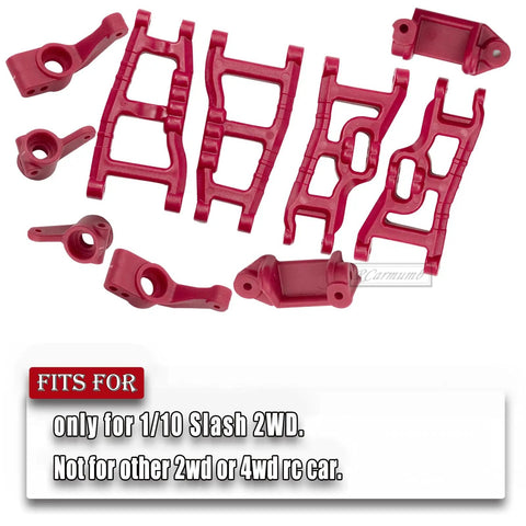Red RC Car Parts Set For 1/10 Slash 2WD Front And Rear Suspension Arms, Caster Blocks, Steering Blocks, And Rear Stub Axle Carriers