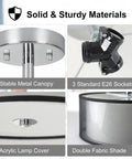 Dope Three Light Industrial Semi Drum Flush Mount Ceiling Light with Dimmable E26 Socket and 15 Inch Double Drum Pendant