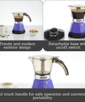 Purple Electric Espresso Maker For Two Or Three Cups Compact Home Brewer With easy brew controls auto shutoff durable cast aluminum base