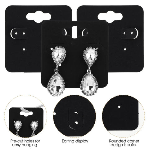 100 Pack Black Earring Display Cards With 6 Holes Each 5 X 5 Cm 2 By 2 In Jewelry Packaging Cards For Hanging Earrings Great Bang For Your Buck For Retail Displays And Craft Fairs showing cards with earrings