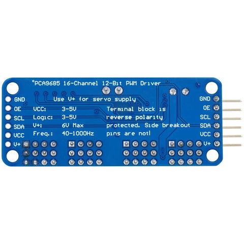 Back view of 2-Pack PCA9685 16-Channel PWM Servo Driver Module for Arduino Robots, I2C Control, 5V-10V Power, LED Ready PWM Output