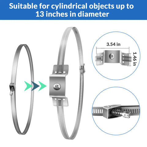 Adjustable Sign Mounting Brackets For Large Poles, suitable for 13-inch diameter, heavy duty pole bracket hardware with straps.