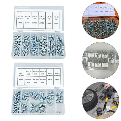 Huge 260 Piece Metric And Imperial Hydraulic Grease Fittings Kit For Cars And Heavy Duty Machinery With Straight And Angled Nipples To Fix Incompatibility Issues On Any Industrial Equipment, steel organizer box