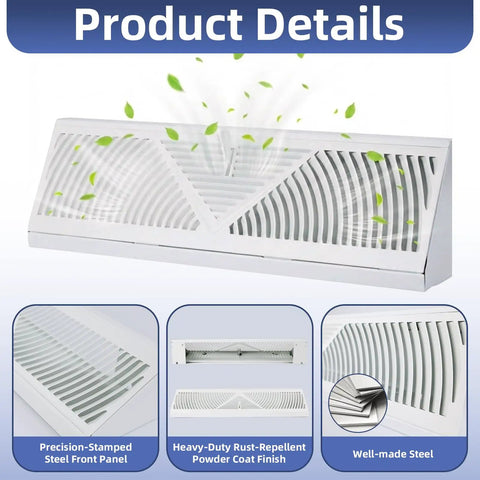 18 Inch Baseboard Vent Cover 4 Pack With Adjustable Airflow for floor or wall install white diffuser product details