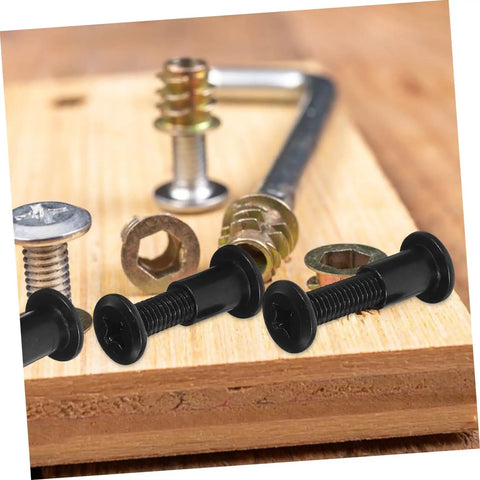 Complete Heavy Duty 170 Piece Steel Furniture Screw And Nut Kit With Robust Bolt Connectors For Bedroom Assembly, black threaded bolts on wood