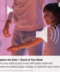 Child and adult enjoying music with Dope Bluetooth Speaker Light Bulb With Color Changing LEDs, ambient lighting effect