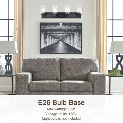 Black 4 Light Vanity Lighting Fixtures Over Mirror With Clear Glass Shades Modern Indoor Wall Mount Bath Bar, living room