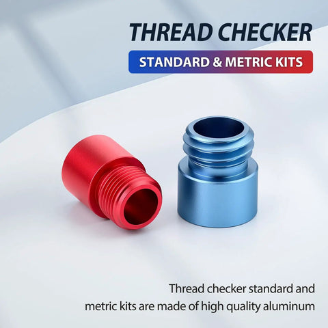 Super Cool 14 Piece Thread Gauge Kit Check Inch And Metric Bolt Nut Sizes Fast With Aluminum Checker Tool For Your Car Or Bike Repair Projects Inside Neat Storage Box, red and blue aluminum thread checker