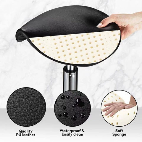 Saddle Rolling Stool With Wheels PU Leather Height Adjustable Swivel Chair Black showing foam cushion and PU leather finish.