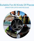 Anglers holding fish with circular image of Saltwater Circle Hooks Set 160 Pieces With 6 Sizes High Carbon Steel in the center
