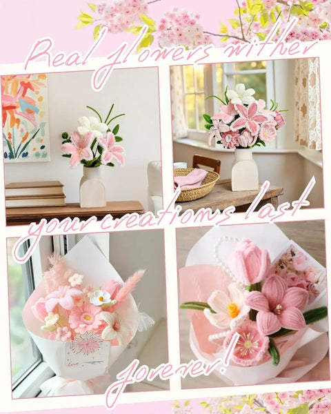 Dope 350 Piece Pipe Cleaner Flower Kit With Tutorial, pink and white DIY chenille stem floral arrangements in vases and bouquets