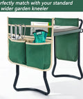 2 Pack Garden Pouches For Kneeler And Outdoor Tool Storage Bags With Multiple Pockets Lightweight 600D Oxford Cloth Portable Organizer For Gardening Kneeling Stool Grab And Go Seat Storage showing attached to a kneeler with visible tools and gloves
