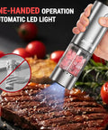 Salt And Pepper Grinder Set With External Coarseness Adjustment, 95ml Large Capacity Auto Pepper Mill In Use With Led Light