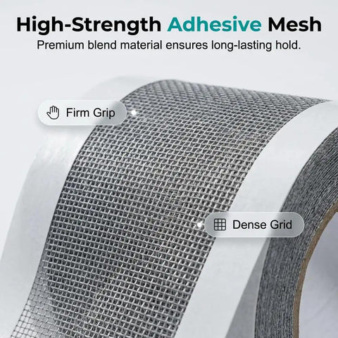 Close-up of Heavy Duty Window and Door Screen Repair Patch Kit with self adhesive fiberglass mesh tape roll