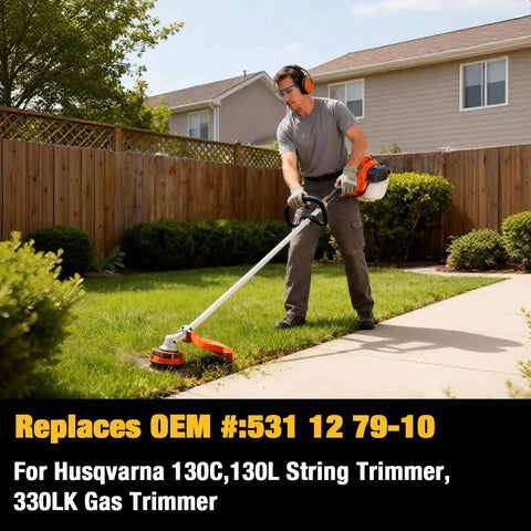 Man using trimmer with Replacement Carburetor 531127910 For Husqvarna 130C 130L 330LK Trimmers With Straight Shaft Kit