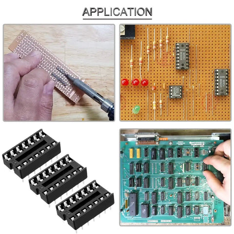 14 Pin DIP IC Socket Dual Row With Tin Plated Contacts Black Thermoplastic Body used in electronics projects and DIY experiments