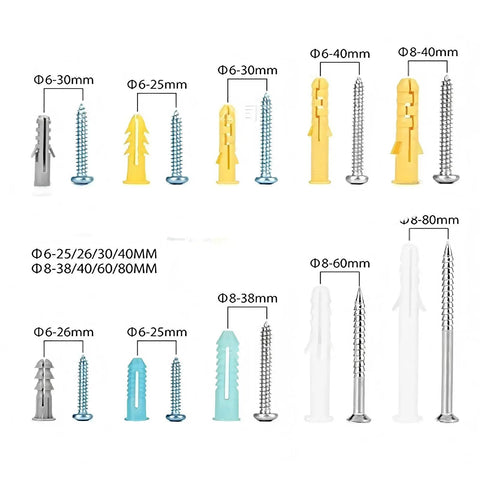 Massive 300 Piece Wall Anchor Kit For Drywall And Concrete Heavy Duty Ribbed M4 M5 Anchors And Screws For Hanging Pictures And Shelves And Wall Mounts On Brick Cement Wood And Hollow Walls, mixed sizes