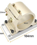 Beefed Up 80mm CNC Spindle Motor Clamp Mount Bracket With Gantry Plate for 1.5KW and 0.8KW, showing dimensions and mounting base