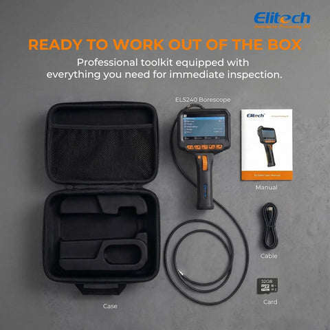 Ultra Slim 6mm Articulating Borescope With LED Light, 180 Degree Turn Inspection Camera For Tight Spaces, Flexible Endoscope Probe For Automotive, Plumbing, HVAC, And Home DIY kit with case, cable, manual, and card