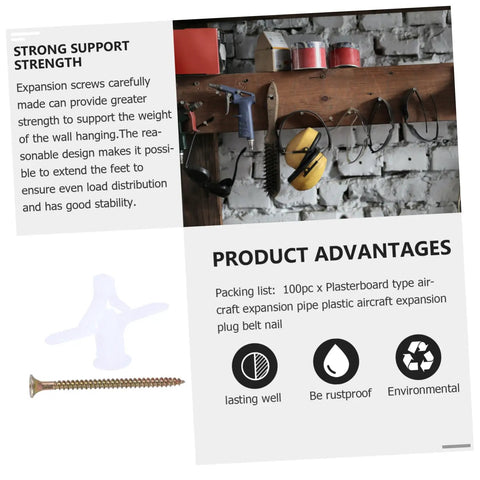 Heavy Duty Drywall Patch Kit With 100 Expansion Plugs Nails And Screws For Plasterboard Repair Quick Patch And DIY Fix Ideal For Quick Stable Patching In Homes And Offices Includes Hollow Wall Fixing Screws And Anchors For Easy Mount In Studs, product details and advantages displayed.