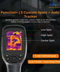 Pro Grade Thermal Imaging Camera With 256 By 192 IR Resolution Handheld Infrared Imager For Home Pros And HVAC Real Time Video 40mK Sensitivity 25 Hz Refresh Rate Thermal Leak Detector From Minus Four To 752 Degrees Fahrenheit displaying thermal image with function settings.