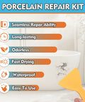 Porcelain Repair Kit For Tub And Tile With Dope Adhesion And Waterproof Sealant, highlighting seamless repair on bathtub surface.