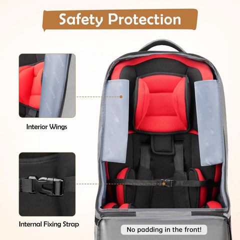 Gate Check Car Seat Travel Bag With Padded Interior For Air Travel Rugged Car Seat Carrier Backpack Fits Most Brands 17 X 17 X 28 Inches Grey Essential Baby Travel Gear highlighting safety features