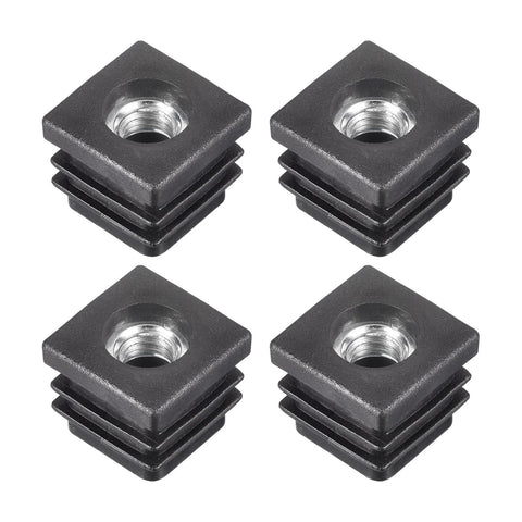4 Pieces M8 Threaded Tube Inserts For 0.79 By 0.79 Inch Square Tubes Black Plastic End Caps Chair Leg Plugs For Furniture Feet