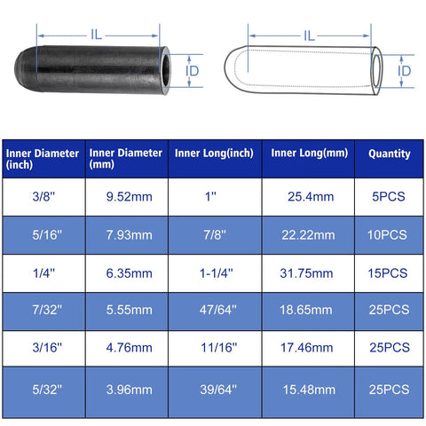 Diagram of 105 Piece Vacuum Cap Assortment Kit For Cars And Machinery With Dropper Caps In 3/8 5/16 1/4 7/32 5/32 3/16 Inches