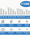 No Sweat 1100 Piece Metric Nuts And Bolts Assortment Kit Featuring M3 M4 M5 M6 Phillips Head Machine Screws Hex Nuts And Flat Washers.