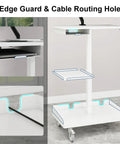 Heavy Duty White Rolling Mobile Workstation Cart With Smooth Gas Spring Height Adjustment For Sit Stand Daily Grind showcasing edge guard and cable routing features.