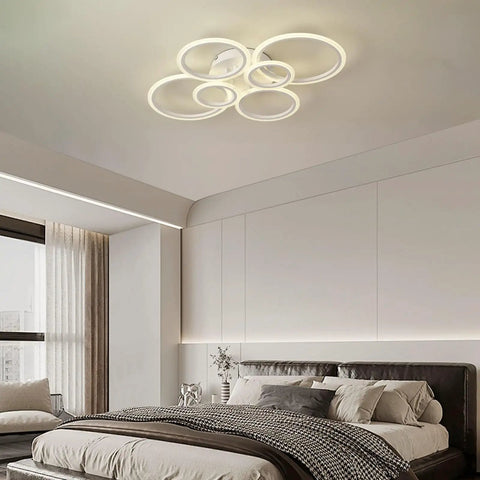 Modern 6 Ring LED Ceiling Light Fixture 29.5 Inch 72W 6000LM 3000K To 6500K Dimmable With Remote Flush Mount Ceiling Light For Bedroom, Kitchen, Living Room, Dining Room White